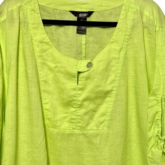 Ali Miles 3/4 Puff Sleeve Lightweight Lagenlook Artsy Button Neckline Blouse 1X - Picture 2 of 12